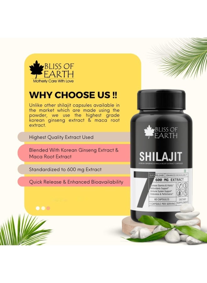 BLISS OF EARTH Shilajit Capsules for Men & Women, 600mg Per Serving, 60 Count, Pure Himalayan Shilajit Extract with Fulvic Acid, Plant-Based Supplement for Energy, Focus & Daily Wellness Support pack of 2 - Image 5